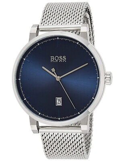 Pre-owned Hugo Boss Mens Wristwatch  Confidence 1513809 Stainless Steel Mesh Blue