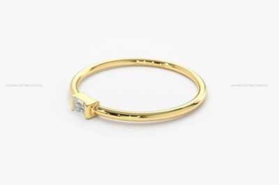 Pre-owned Handmade Solid Gold With Natural Brilliant Cut Baguette Diamond 14k Gold Stacking Ring In White