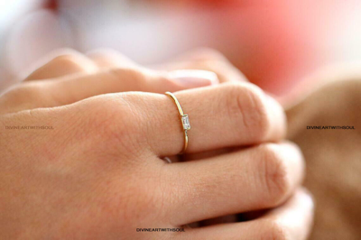Pre-owned Handmade Solid Gold With Natural Brilliant Cut Baguette Diamond 14k Gold Stacking Ring In White