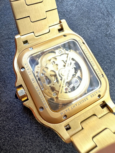 Pre-owned Hip Hop Real Mens Moissanite 14k Gold Watch Iced Automatic Movement  Skeleton
