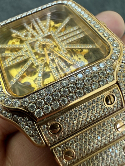 Pre-owned Hip Hop Real Mens Moissanite 14k Gold Watch Iced Automatic Movement  Skeleton