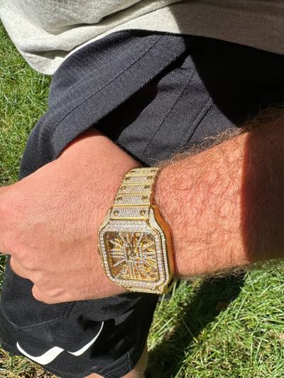 Pre-owned Hip Hop Real Mens Moissanite 14k Gold Watch Iced Automatic Movement  Skeleton