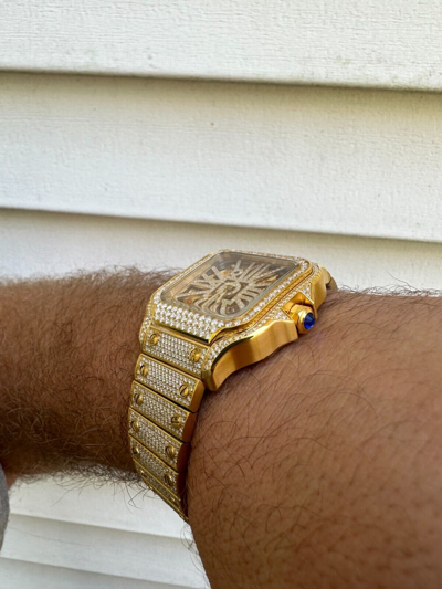 Pre-owned Hip Hop Real Mens Moissanite 14k Gold Watch Iced Automatic Movement  Skeleton