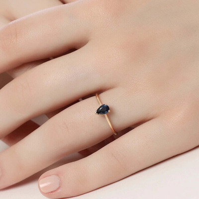 Pre-owned Handmade Sapphire Ring, Pear Sapphire Ring, 14k Solid Gold Ring September Birthstone Ring In White