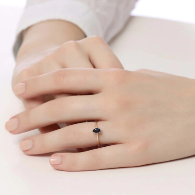 Pre-owned Handmade Sapphire Ring, Pear Sapphire Ring, 14k Solid Gold Ring September Birthstone Ring In White
