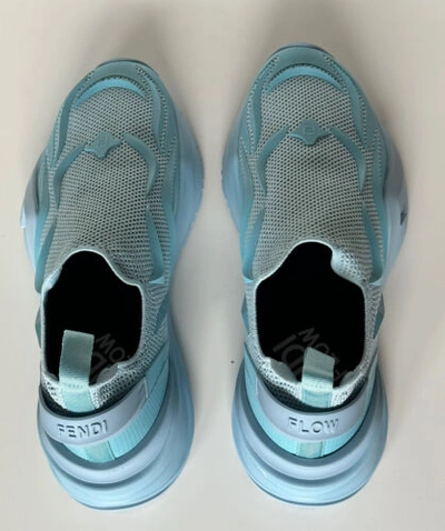 FENDI Pre-owned 1050  Flow Men's Fabric Turquoise Sneakers 12 Us (45 Euro) 7e1504 It In Blue