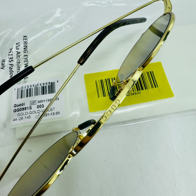 Pre-owned Gucci Aria Pinke-nez 0991 Gold Metal 003 Sunglasses Gg0991s Unisex Authentic In Brown