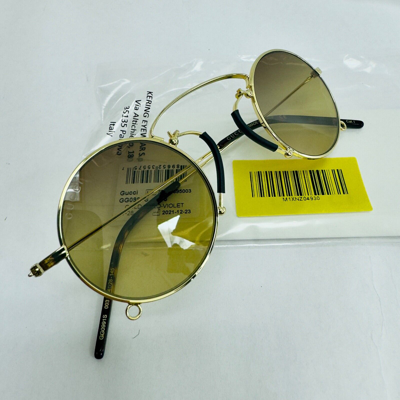 Pre-owned Gucci Aria Pinke-nez 0991 Gold Metal 003 Sunglasses Gg0991s Unisex Authentic In Brown