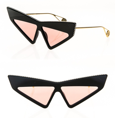 Pre-owned Gucci Authentic Hollywood Forever 0430 Black Pink Crystal Sunglasses Gg0430s 001