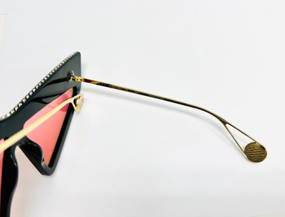 Pre-owned Gucci Authentic Hollywood Forever 0430 Black Pink Crystal Sunglasses Gg0430s 001