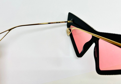 Pre-owned Gucci Authentic Hollywood Forever 0430 Black Pink Crystal Sunglasses Gg0430s 001