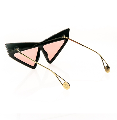 Pre-owned Gucci Authentic Hollywood Forever 0430 Black Pink Crystal Sunglasses Gg0430s 001
