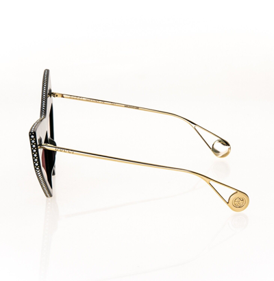 Pre-owned Gucci Authentic Hollywood Forever 0430 Black Pink Crystal Sunglasses Gg0430s 001