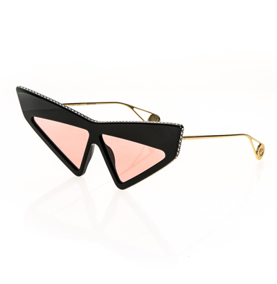 Pre-owned Gucci Authentic Hollywood Forever 0430 Black Pink Crystal Sunglasses Gg0430s 001