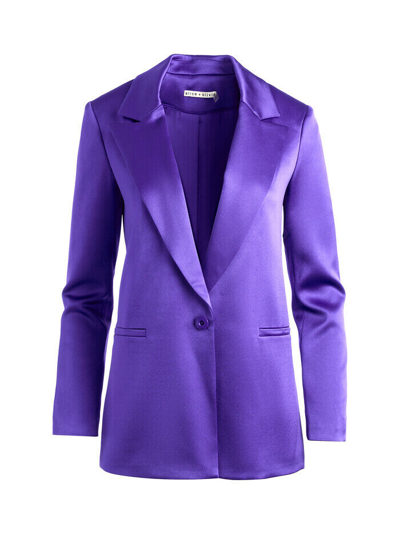 Pre-owned Alice And Olivia Denny Notch Collar Boyfriend Satin Blazer, Purple - Retail $495