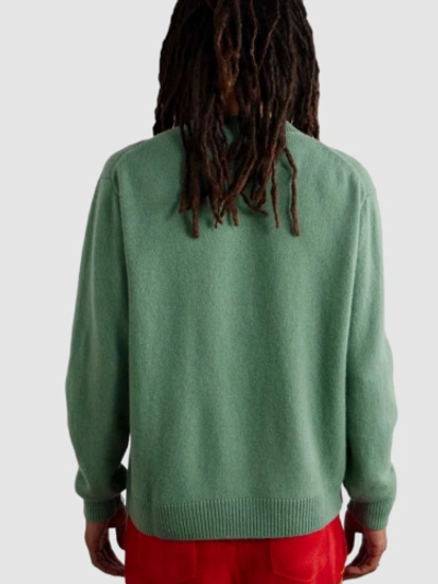 Pre-owned The Elder Statesman $995  Women's Green Cashmere Crewneck Sweater Size Medium