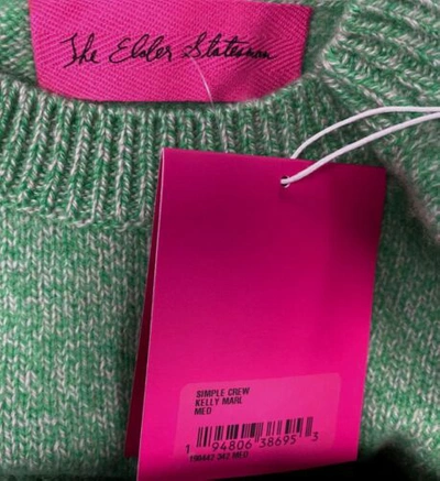 Pre-owned The Elder Statesman $995  Women's Green Cashmere Crewneck Sweater Size Medium