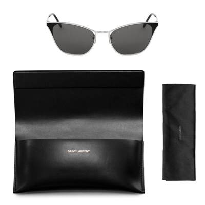 Pre-owned Saint Laurent Cat-eye Sunglasses Sl409-001-55 In Gray