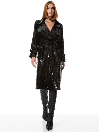 Pre-owned Alice And Olivia Nevada Sequin Embellished Trench Coat, Black - Retail $995