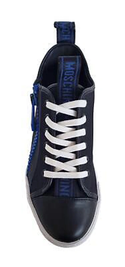Pre-owned Moschino Unisex Low Top Cassette Sneakers Shoes Mb15462g1eg3100a Black Blue In Black + Blue