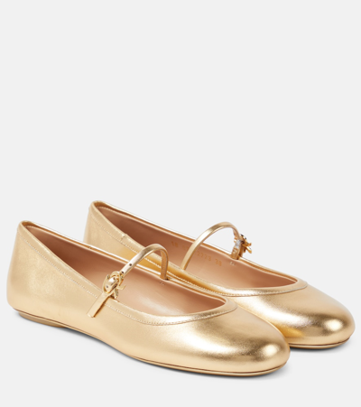 Shop Gianvito Rossi Carla Metallic Leather Ballet Flats In Gold