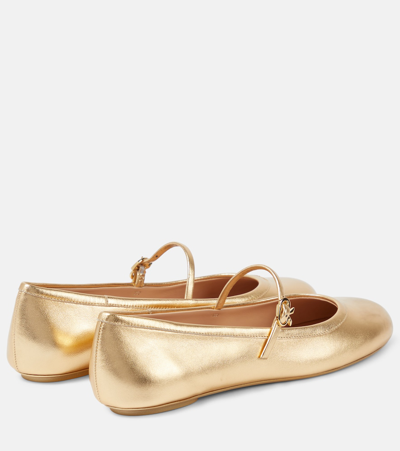 Gianvito Rossi Elegant Ballerina Flats With Ribbon Buckle In Gold