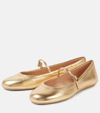 Gianvito Rossi Elegant Ballerina Flats With Ribbon Buckle In Gold