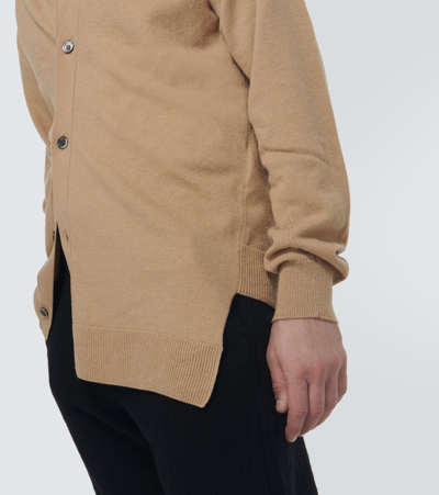 Shop Comme Des Garçons Shirt X Lacoste Asymmetric Wool Cardigan In Beige