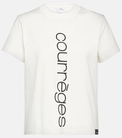 Shop Courrèges Logo Printed Cotton T-shirt In White