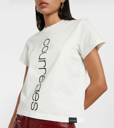 Shop Courrèges Logo Printed Cotton T-shirt In White