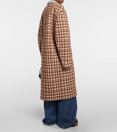 Shop Etro Embroidered Houndstooth Wool-blend Coat In Brown