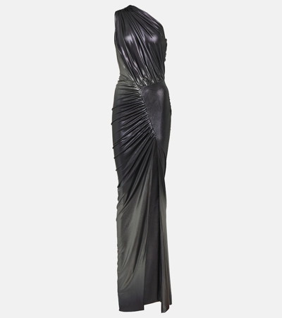 Rick Owens One-shoulder Ruched Metallic Gown In Silver