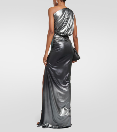 Rick Owens One-shoulder Ruched Metallic Gown In Silver