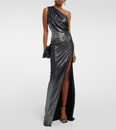 Shop Rick Owens One-shoulder Ruched Metallic Gown In Silver