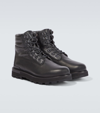 Shop Moncler Peka Leather Lace-up Boots In Black