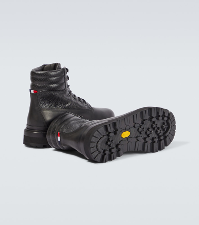 Shop Moncler Peka Leather Lace-up Boots In Black