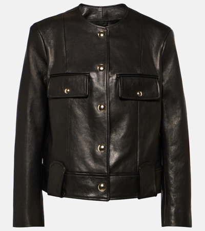 Shop Khaite Laybin Cropped Leather Jacket In Black