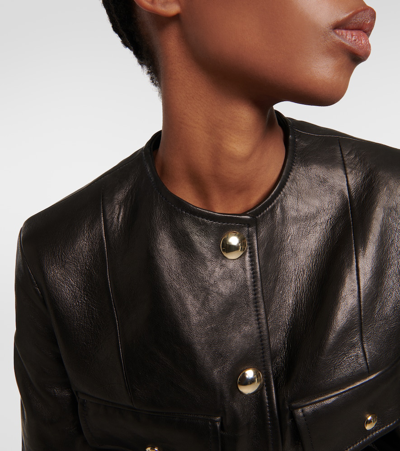 Shop Khaite Laybin Cropped Leather Jacket In Black