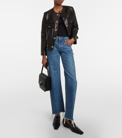 Shop Khaite Laybin Cropped Leather Jacket In Black