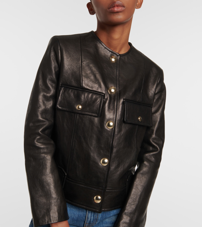 Shop Khaite Laybin Cropped Leather Jacket In Black