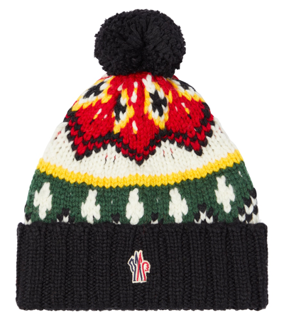 Shop Moncler Jacquard Wool-blend Beanie In Multicoloured