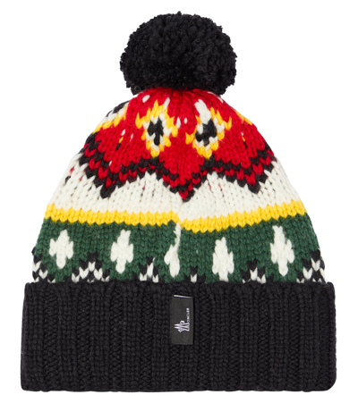 Shop Moncler Jacquard Wool-blend Beanie In Multicoloured