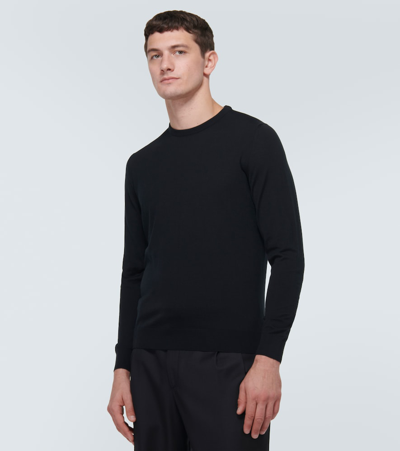 Shop Kiton Wool Crewneck Sweater In Black