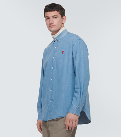 Shop Ami Alexandre Mattiussi Ami De Caur Denim Shirt In Blue