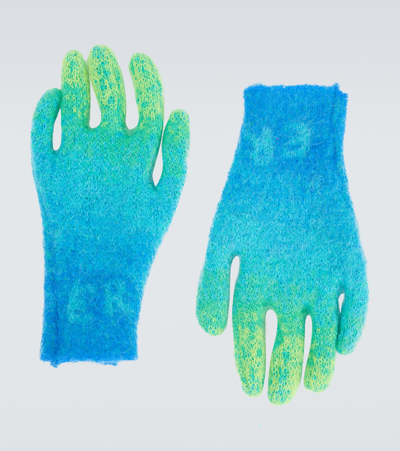 Shop Erl Gradient Knitted Mohair-blend Gloves In Blue