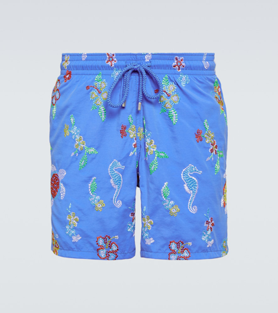 Shop Vilebrequin Embroidered Swim Trunks In Blue
