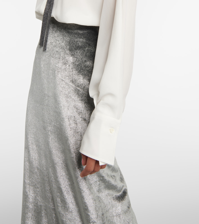 Brunello Cucinelli Velvet Maxi Skirt In Silver