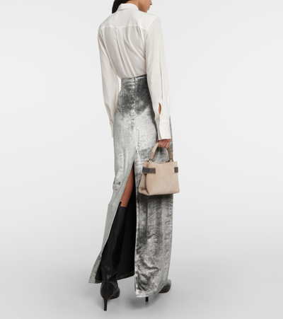 Brunello Cucinelli Velvet Maxi Skirt In Silver