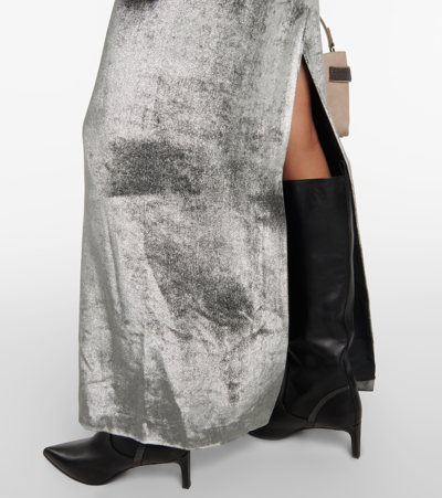 Brunello Cucinelli Velvet Maxi Skirt In Silver