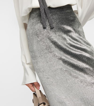 Brunello Cucinelli Velvet Maxi Skirt In Silver